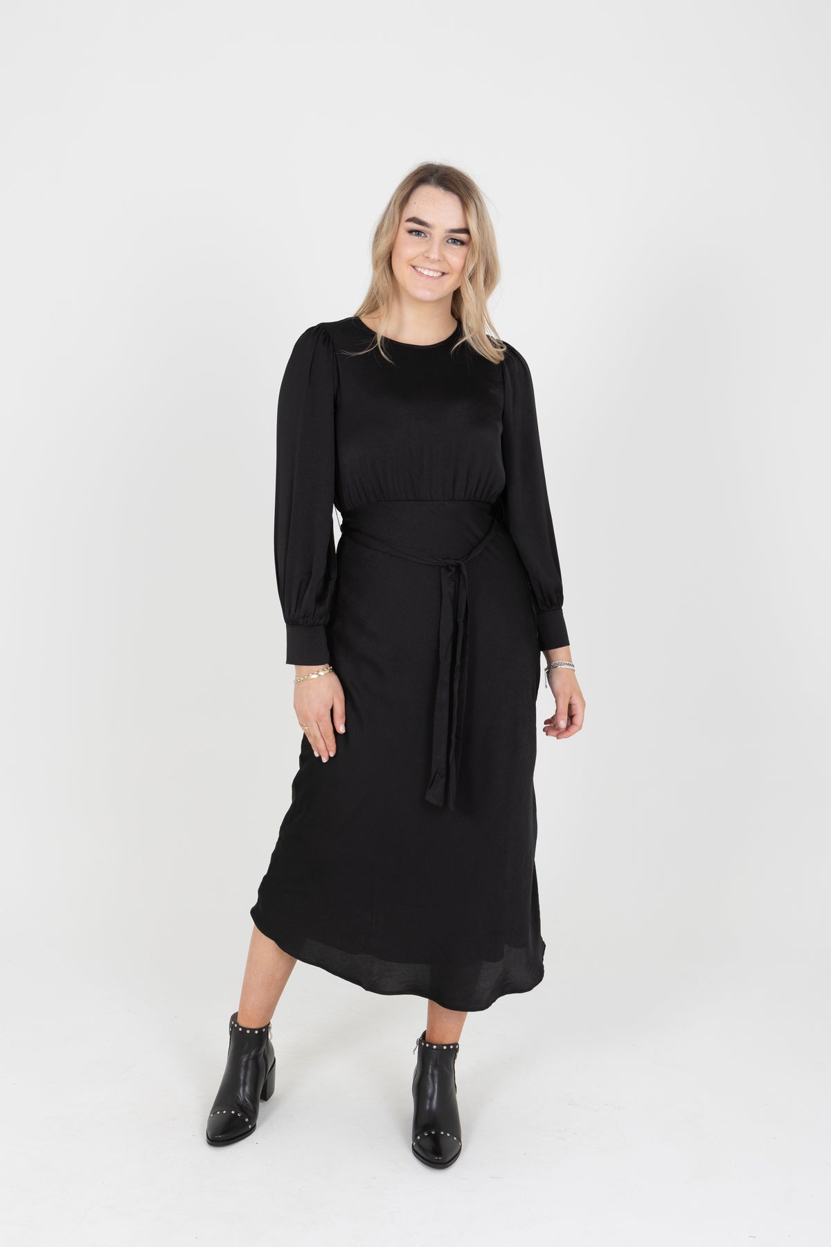 Whimsical Maxi Dress Black Washer Satin