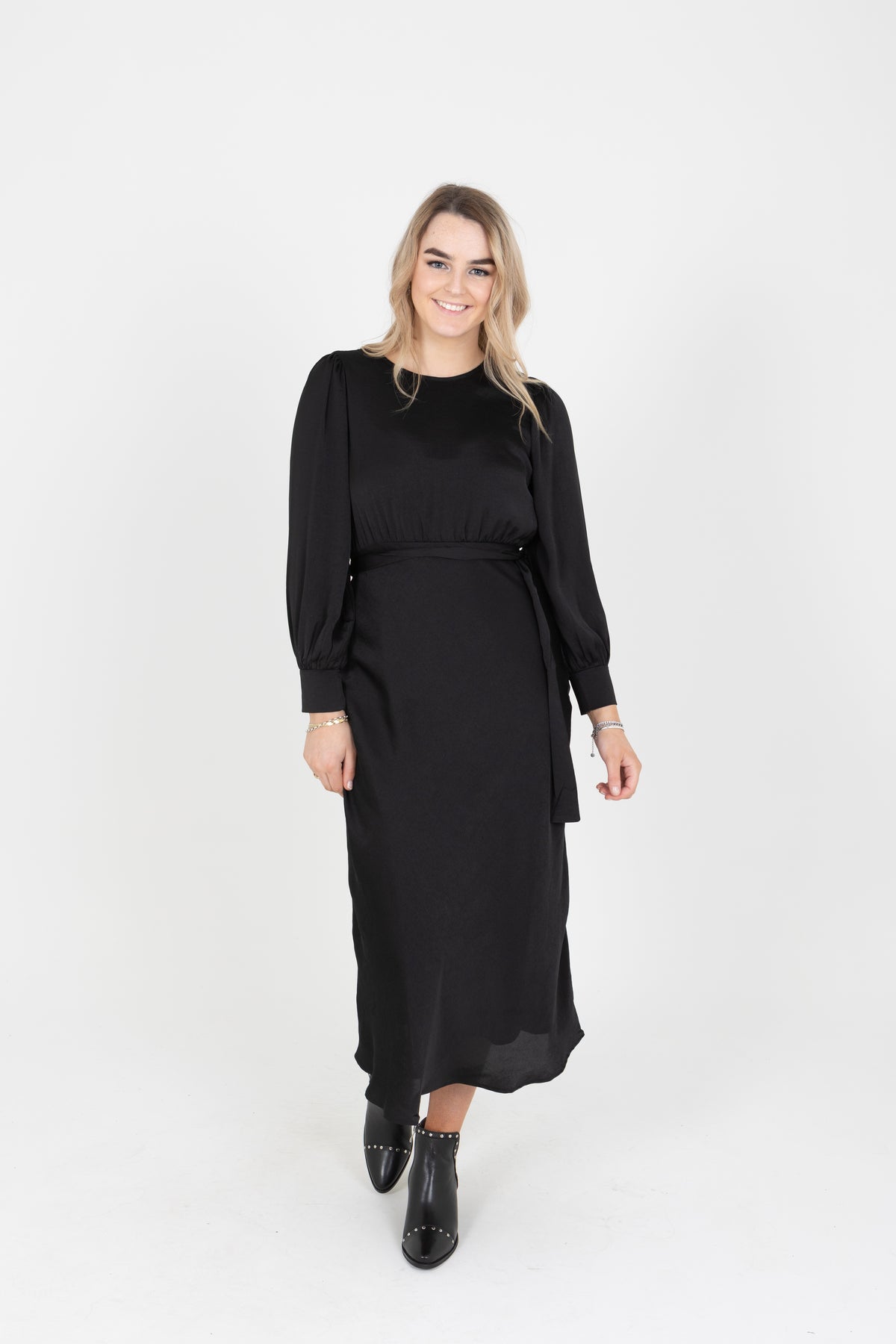 Whimsical Maxi Dress Black Washer Satin