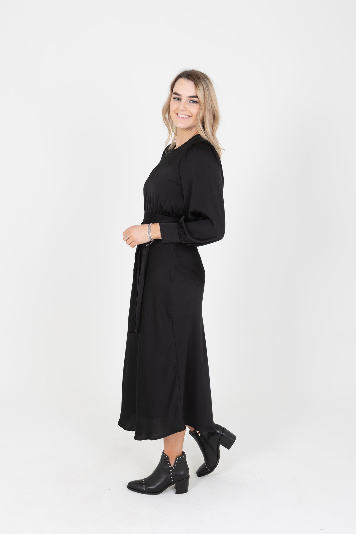 Whimsical Maxi Dress Black Washer Satin