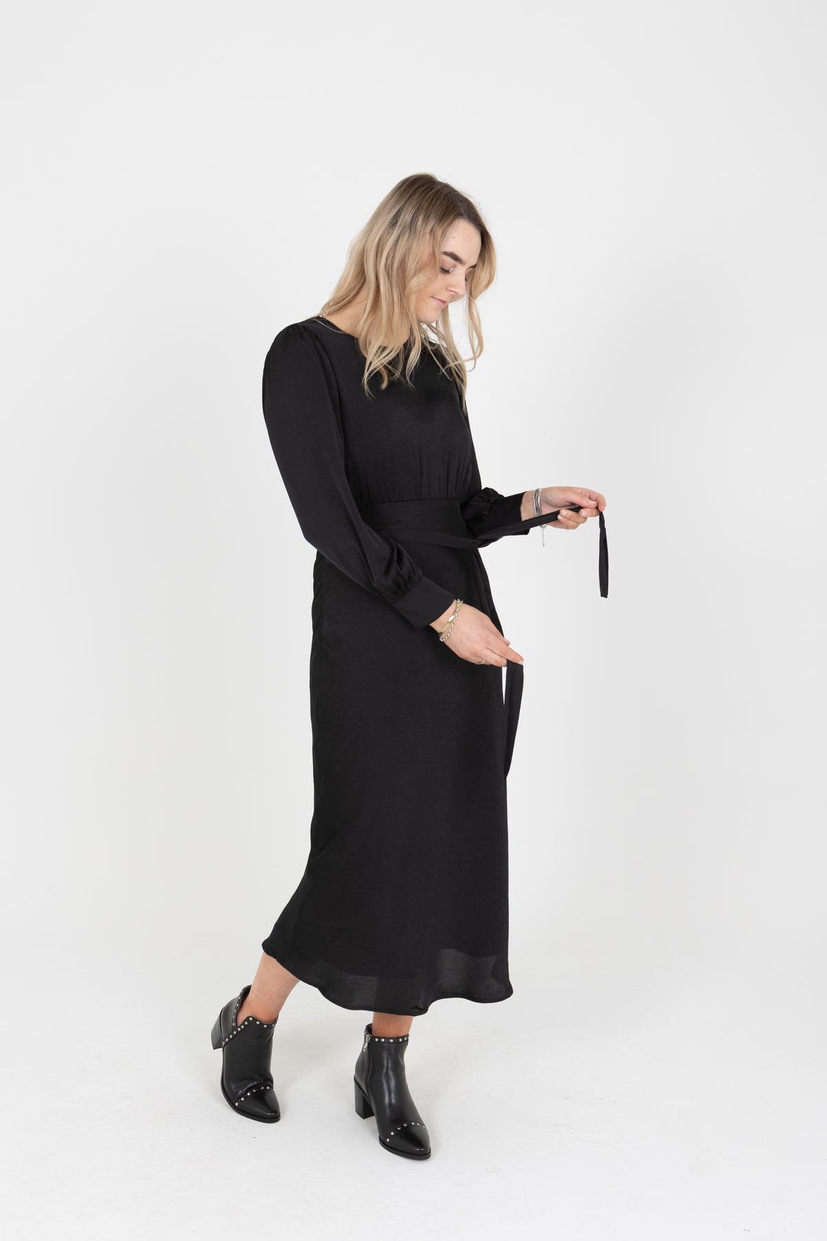 Whimsical Maxi Dress Black Washer Satin