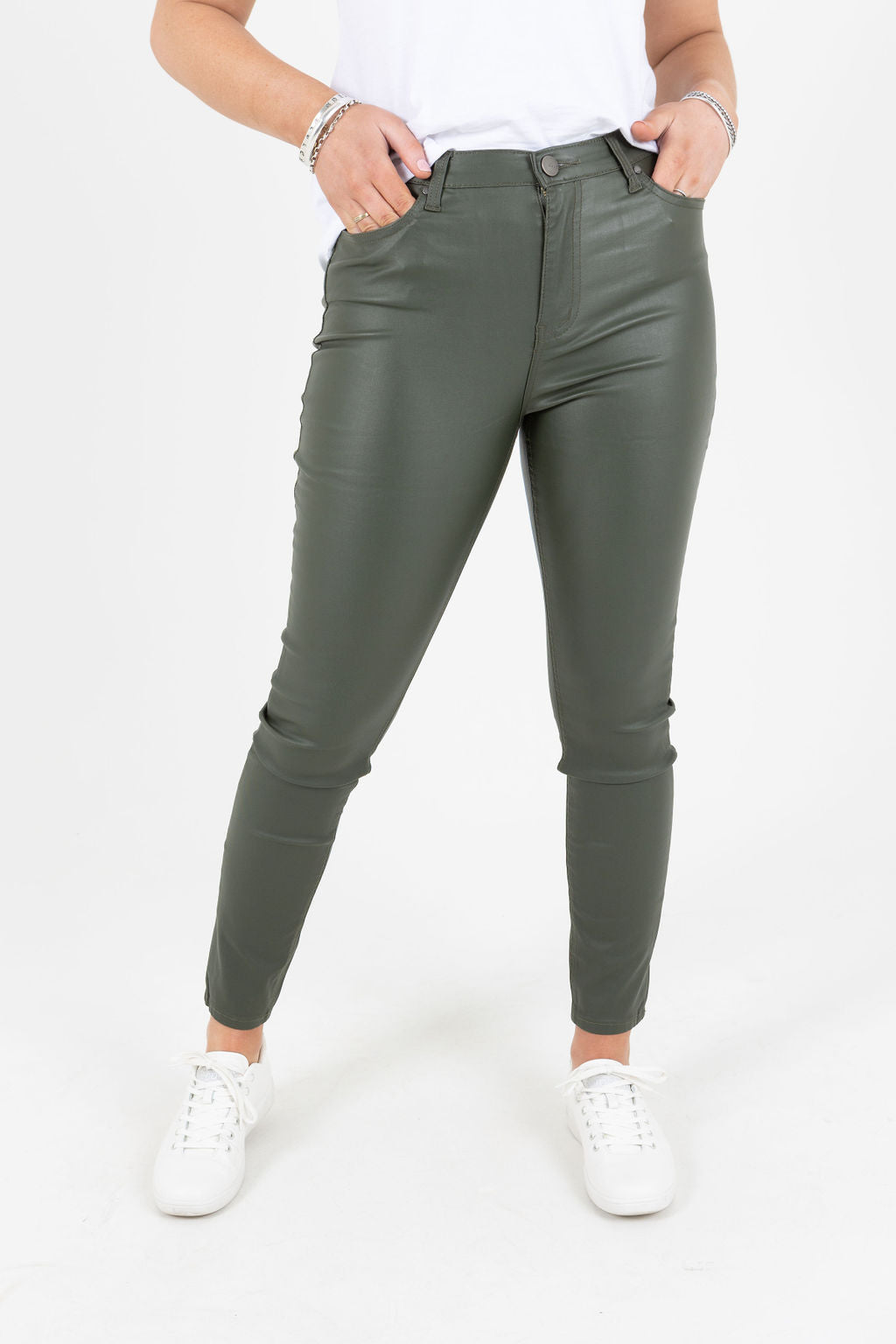 Maddi Khaki Wet Look Stretch Jean