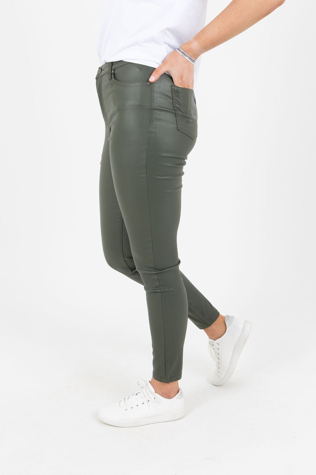 Maddi Khaki Wet Look Stretch Jean