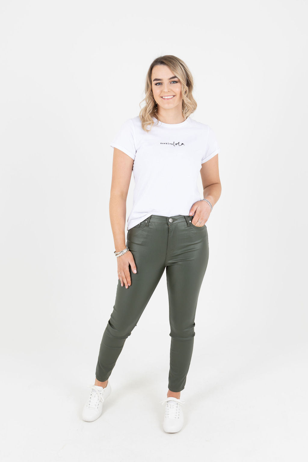 Maddi Khaki Wet Look Stretch Jean