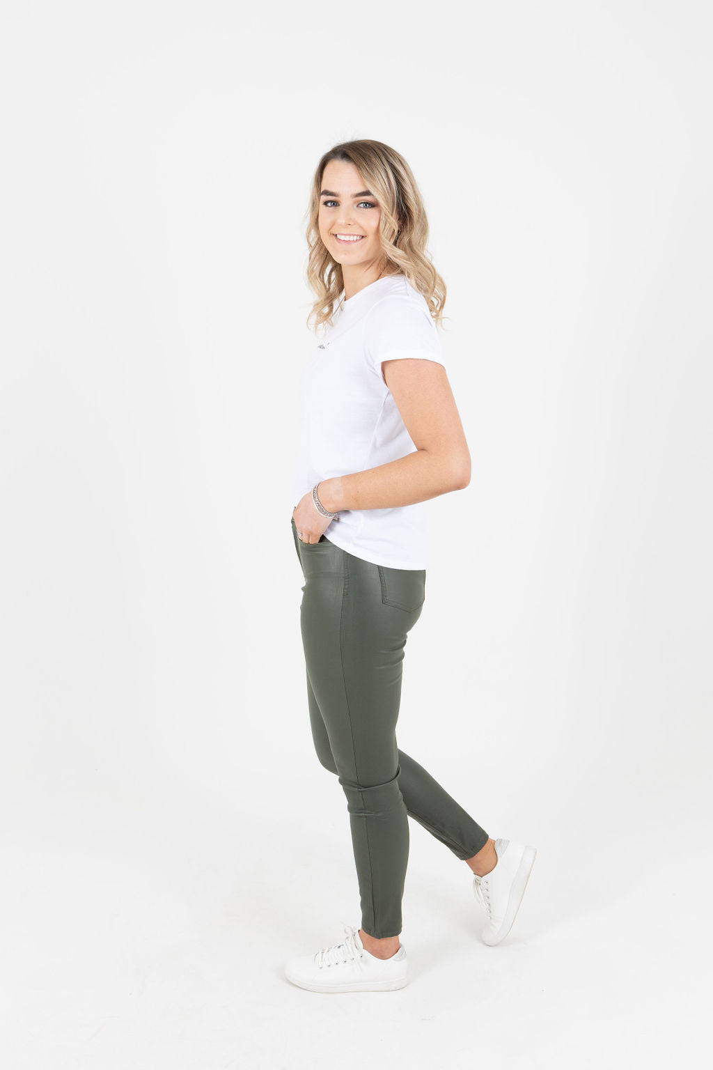 Maddi Khaki Wet Look Stretch Jean