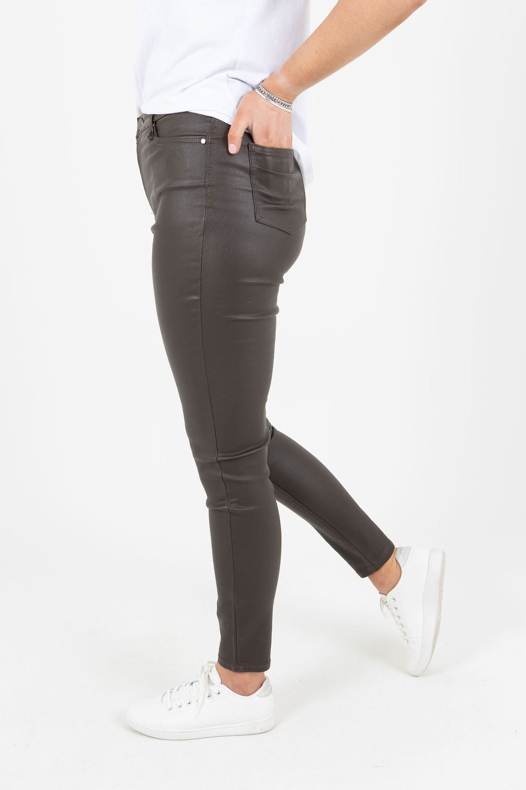 Maddi Chocolate Wet Look Stretch Jean