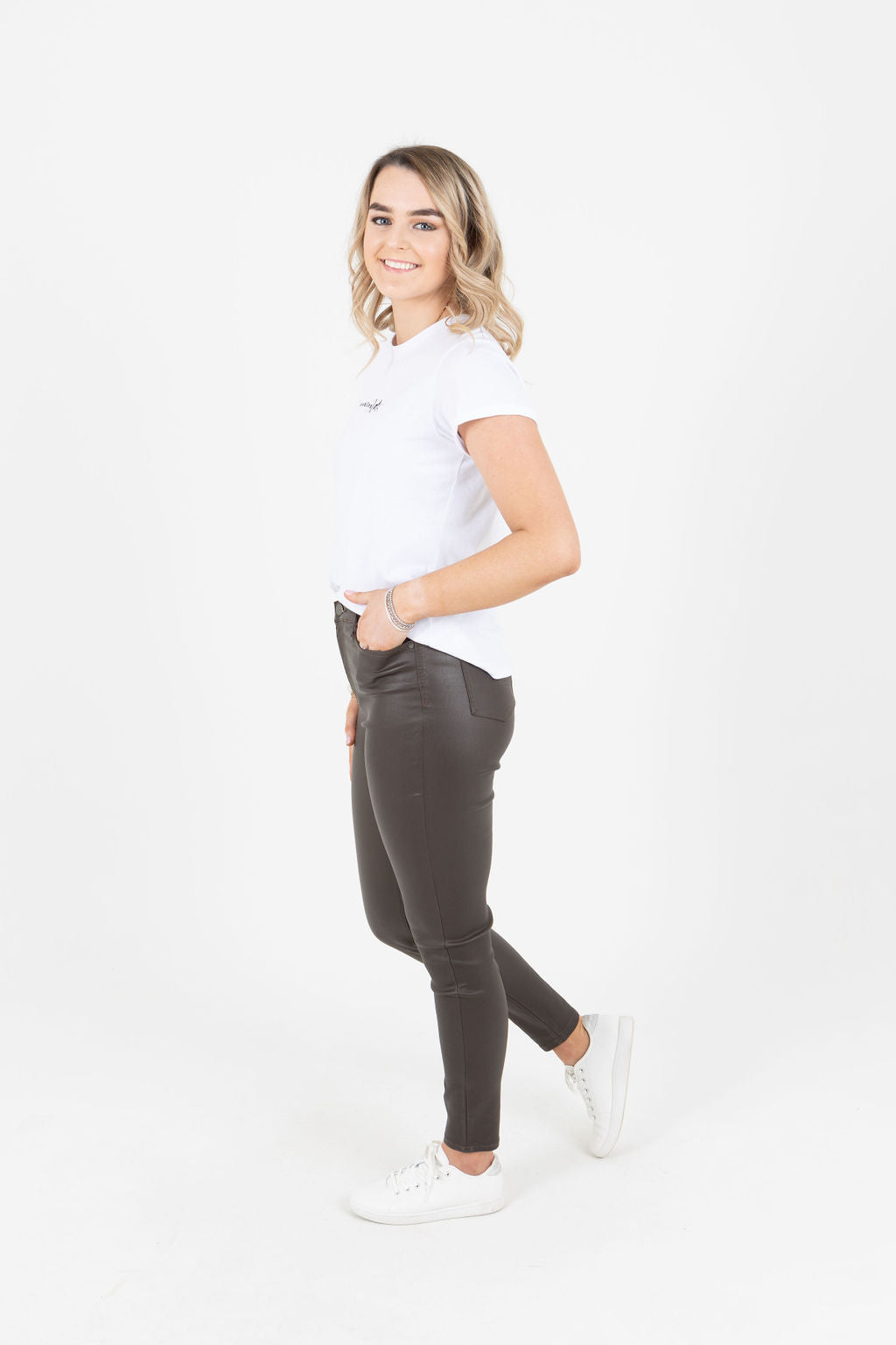 Maddi Chocolate Wet Look Stretch Jean