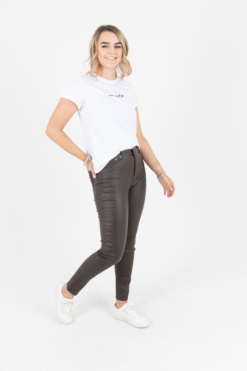 Maddi Chocolate Wet Look Stretch Jean