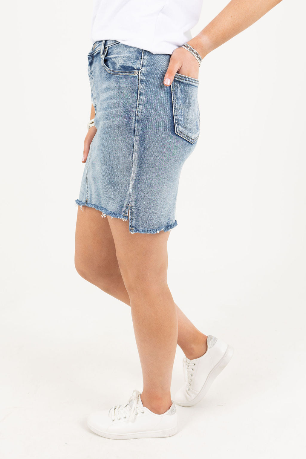 Raw Edge Denim Skirt