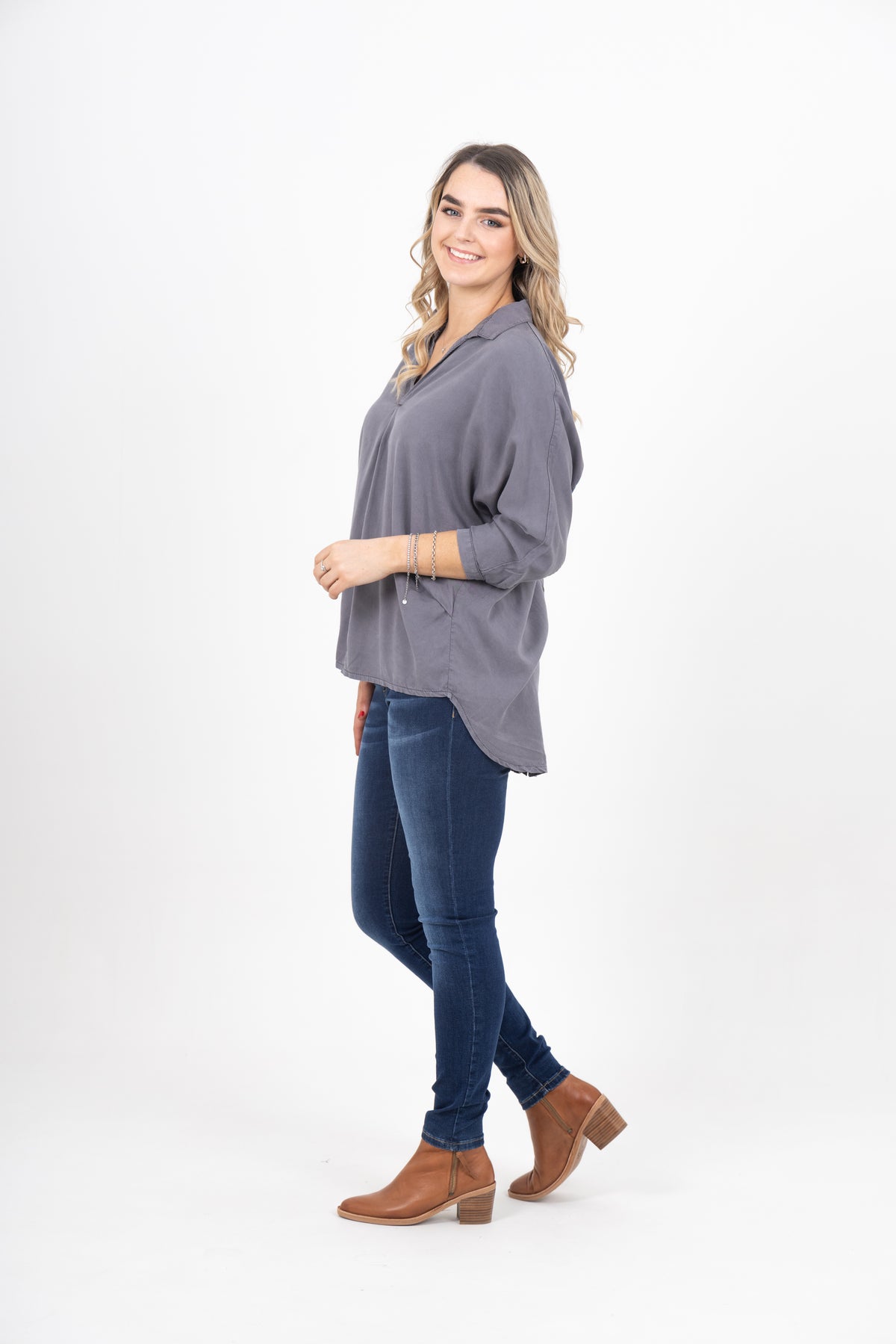 Bonny Button Back Top Dark Grey