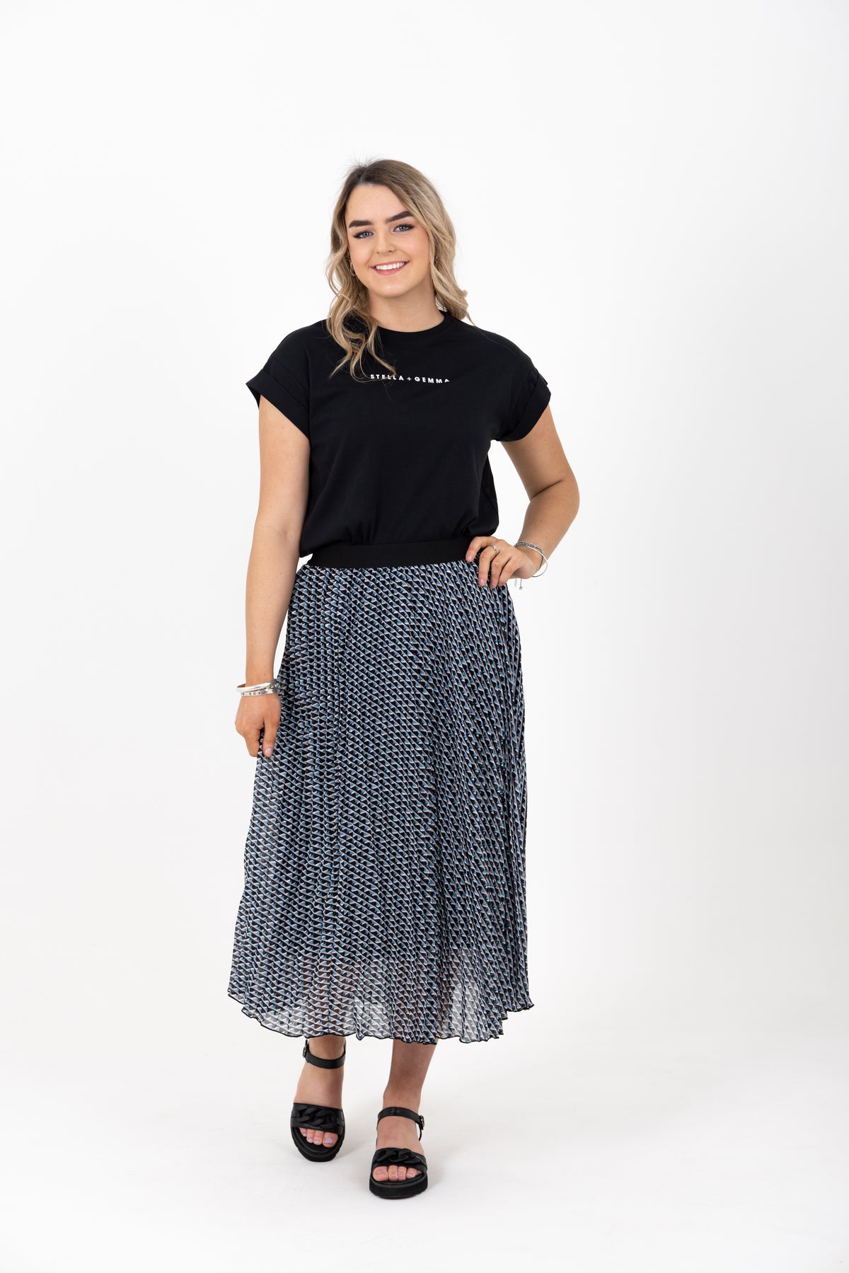 Sunray Pleated Skirt Graphic Blue