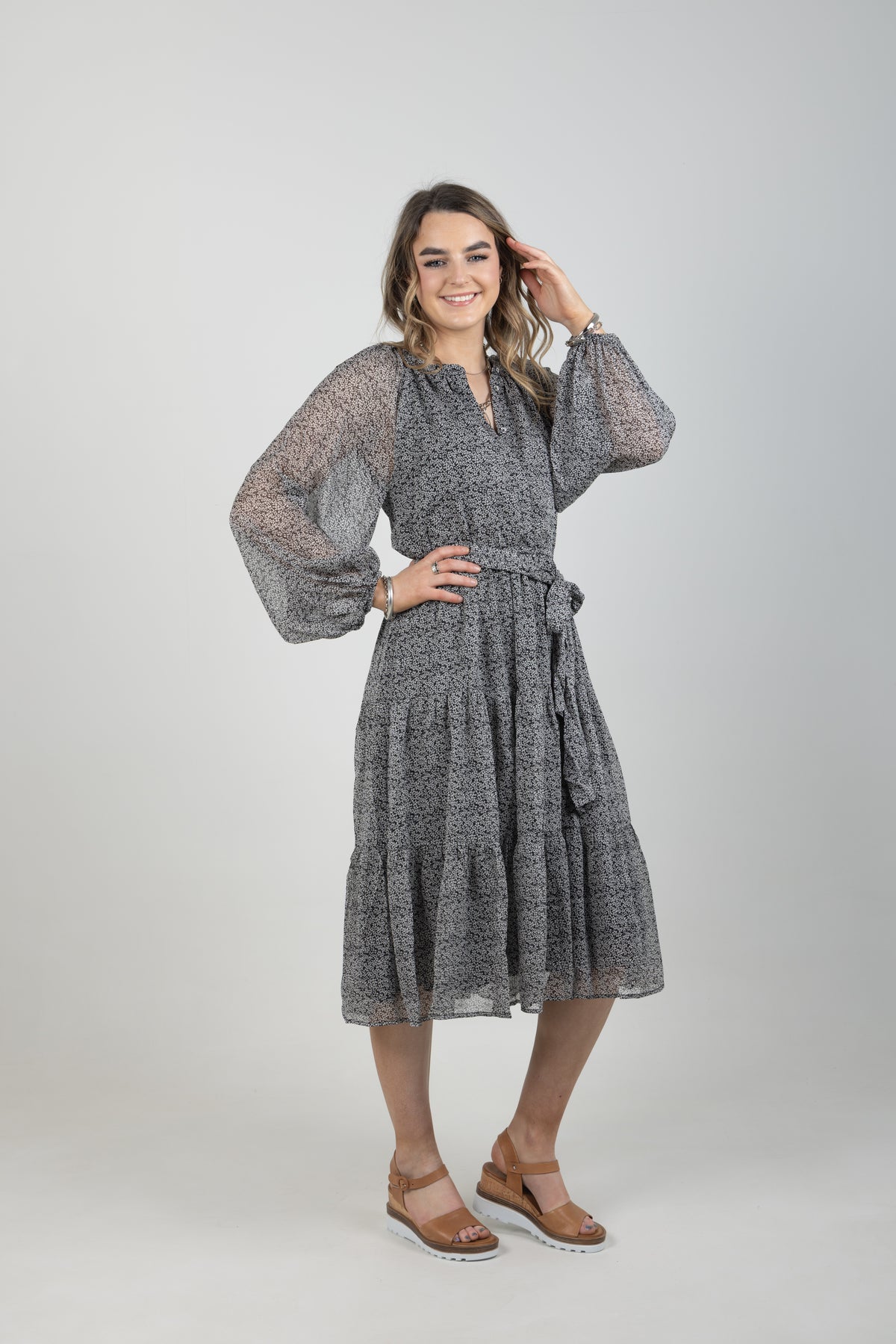 Vivacious Midi Dress Mono Daisy - EXCLUSIVE TO MINT BOUTIQUE