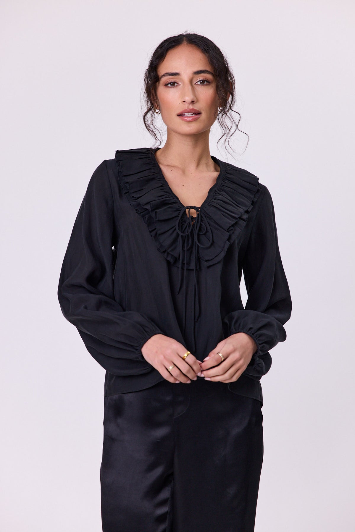 Jive Frill Blouse Black - PREORDER