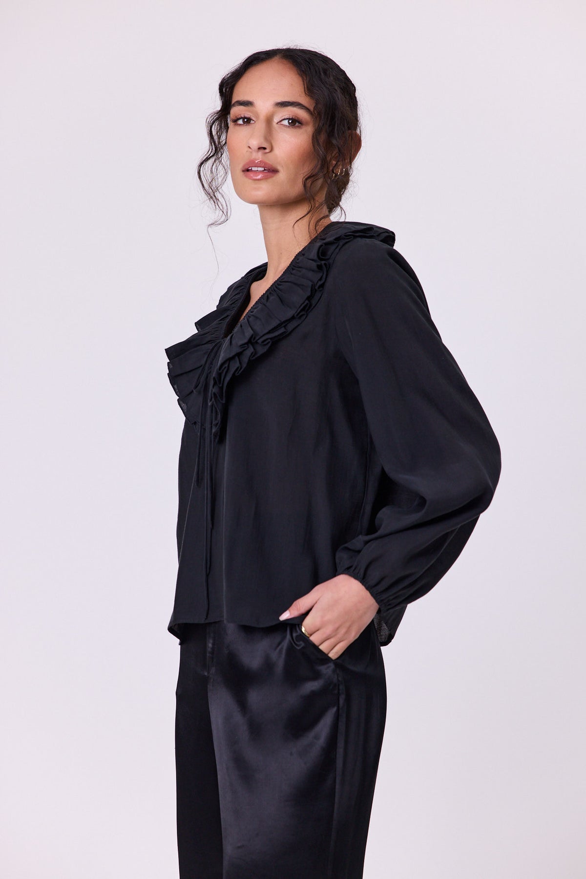 Jive Frill Blouse Black - PREORDER