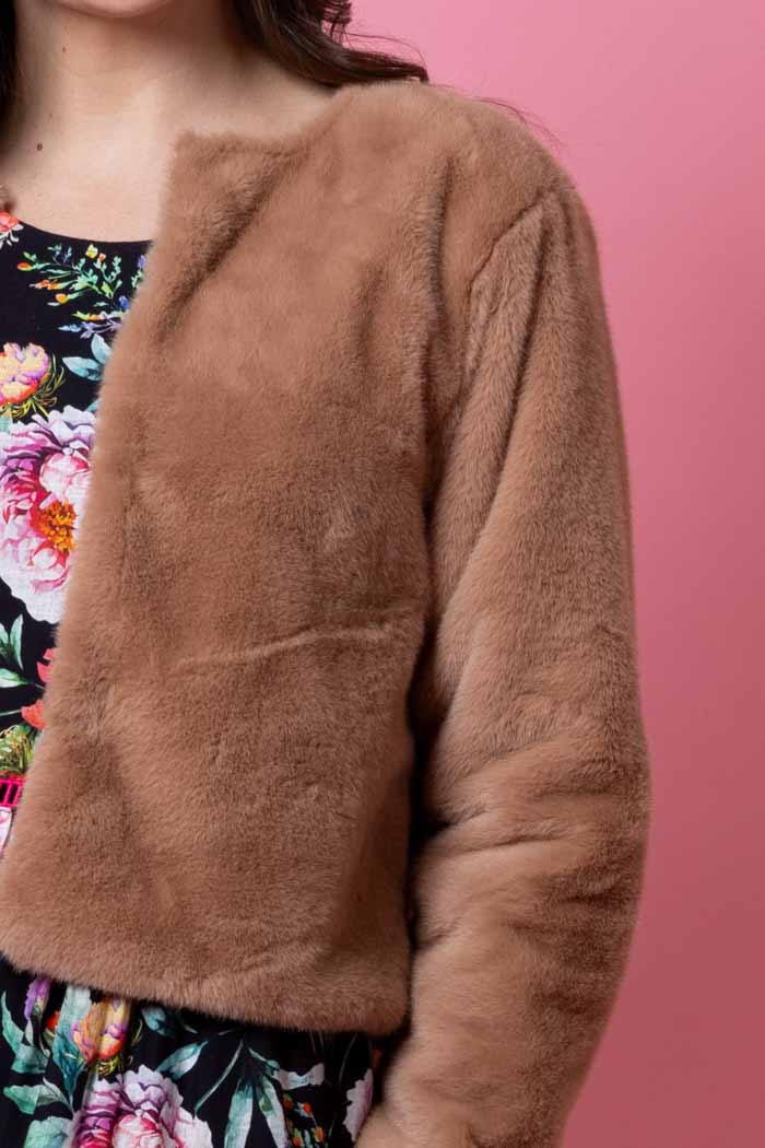Zoe Short Fur Jacket Caramel