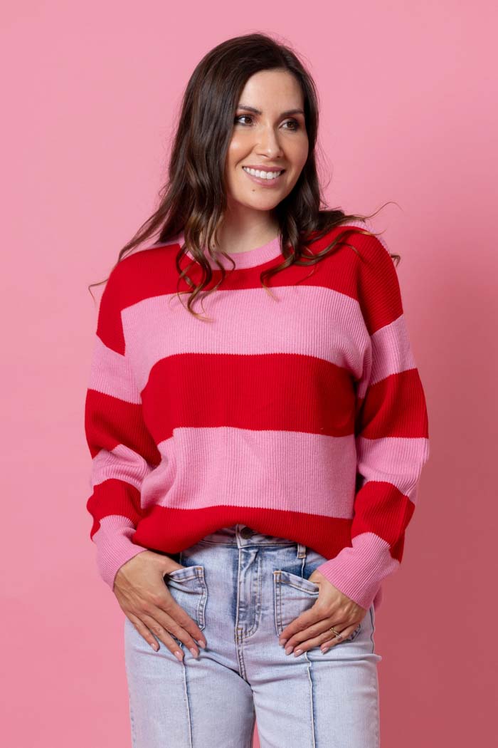 Sophie Striped Jumper Red Pink