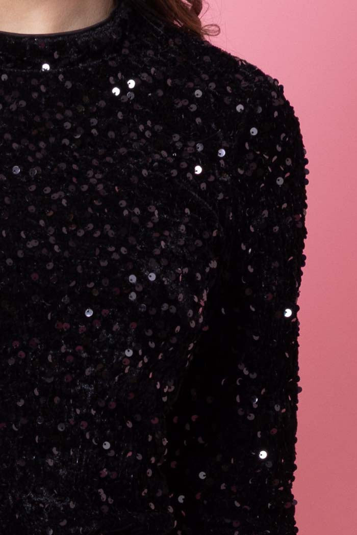 Zane Velvet Sequin Dress Black