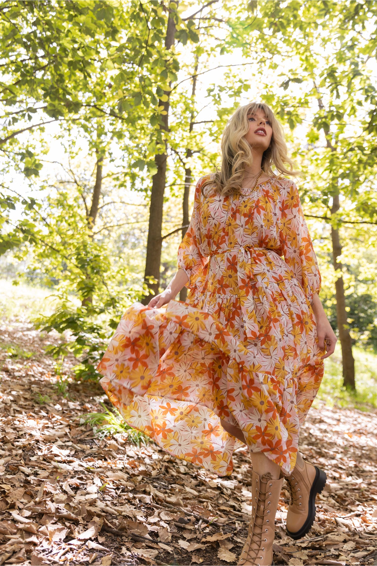 Lilibet Dropped Waist Midi Dress Country Floral