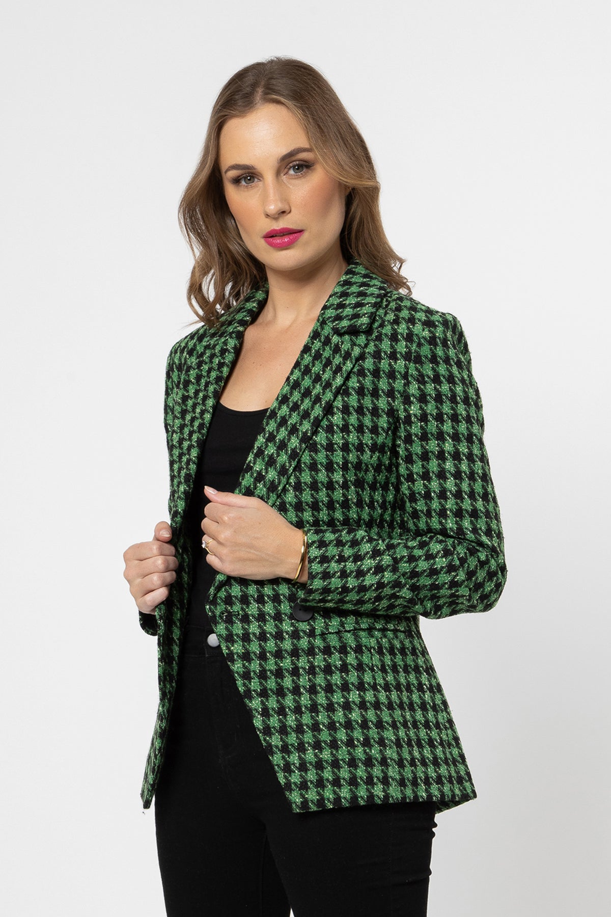 Johanna Blazer Forest Houndstooth