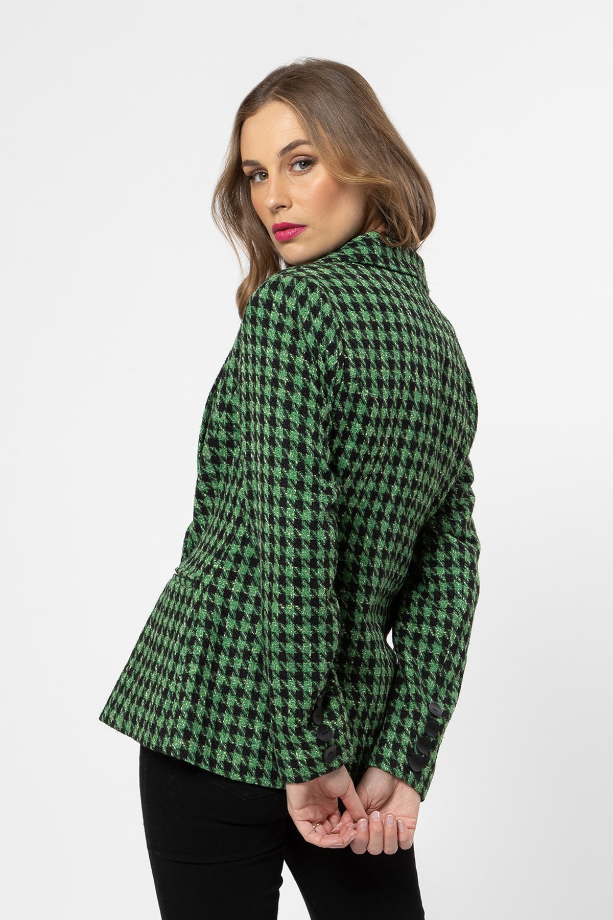 Johanna Blazer Forest Houndstooth