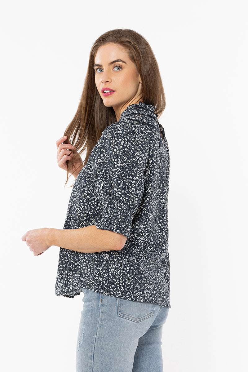 Short Sleeve Delilah Top Denim Blossom