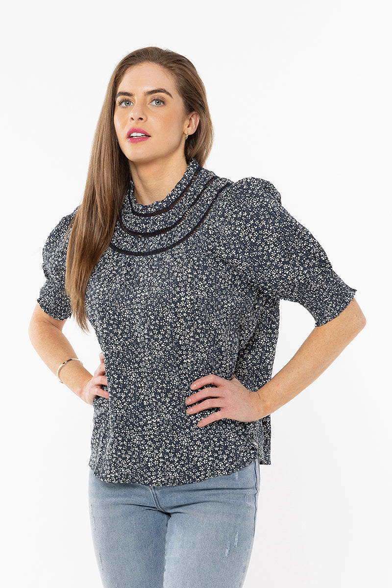 Short Sleeve Delilah Top Denim Blossom