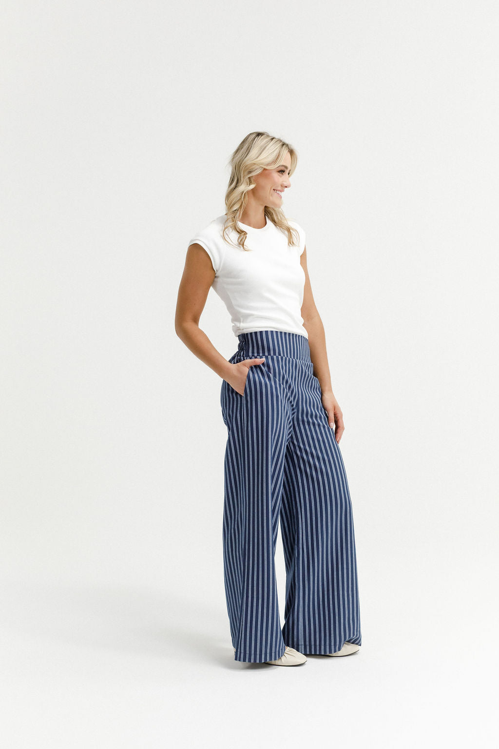 Sawyer Pants Navy Stripes - PREORDER DELIVERY EARLY FEB