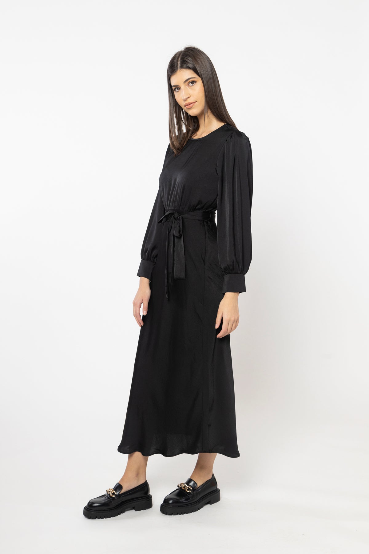 Whimsical Maxi Dress Black Washer Satin