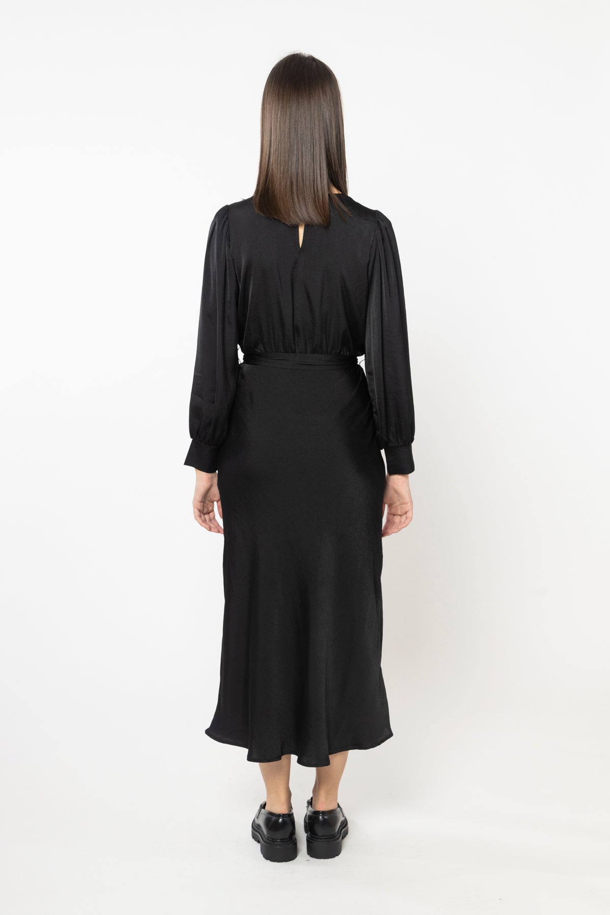 Whimsical Maxi Dress Black Washer Satin