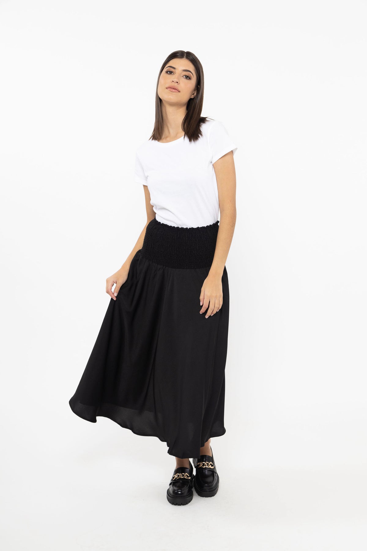 Dazzling Maxi Skirt Black Washer Satin