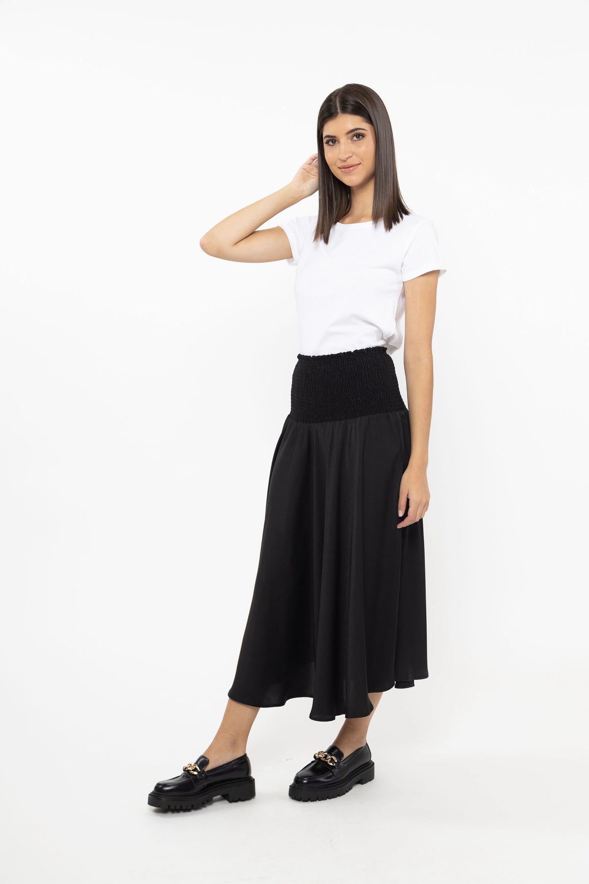 Dazzling Maxi Skirt Black Washer Satin