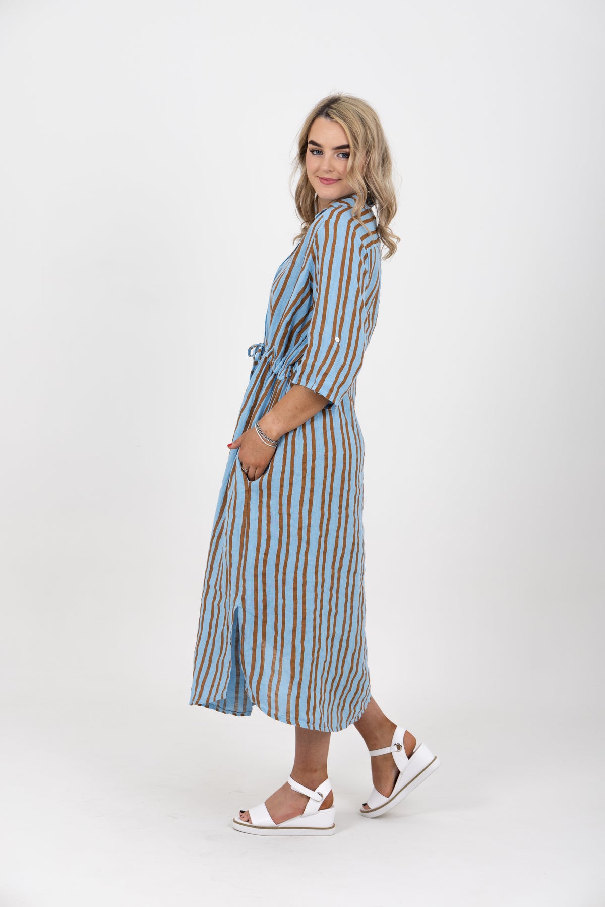 Scout Linen Stripe Maxi Dress Sky Tobacco