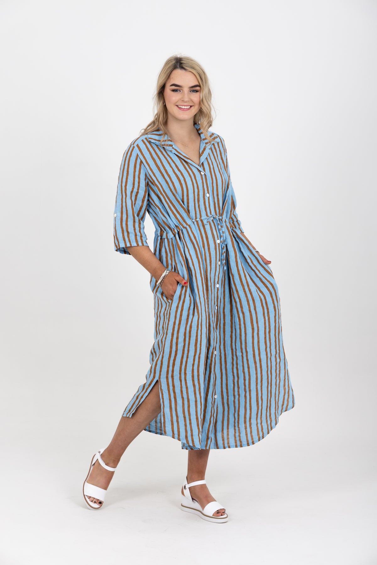 Scout Linen Stripe Maxi Dress Sky Tobacco