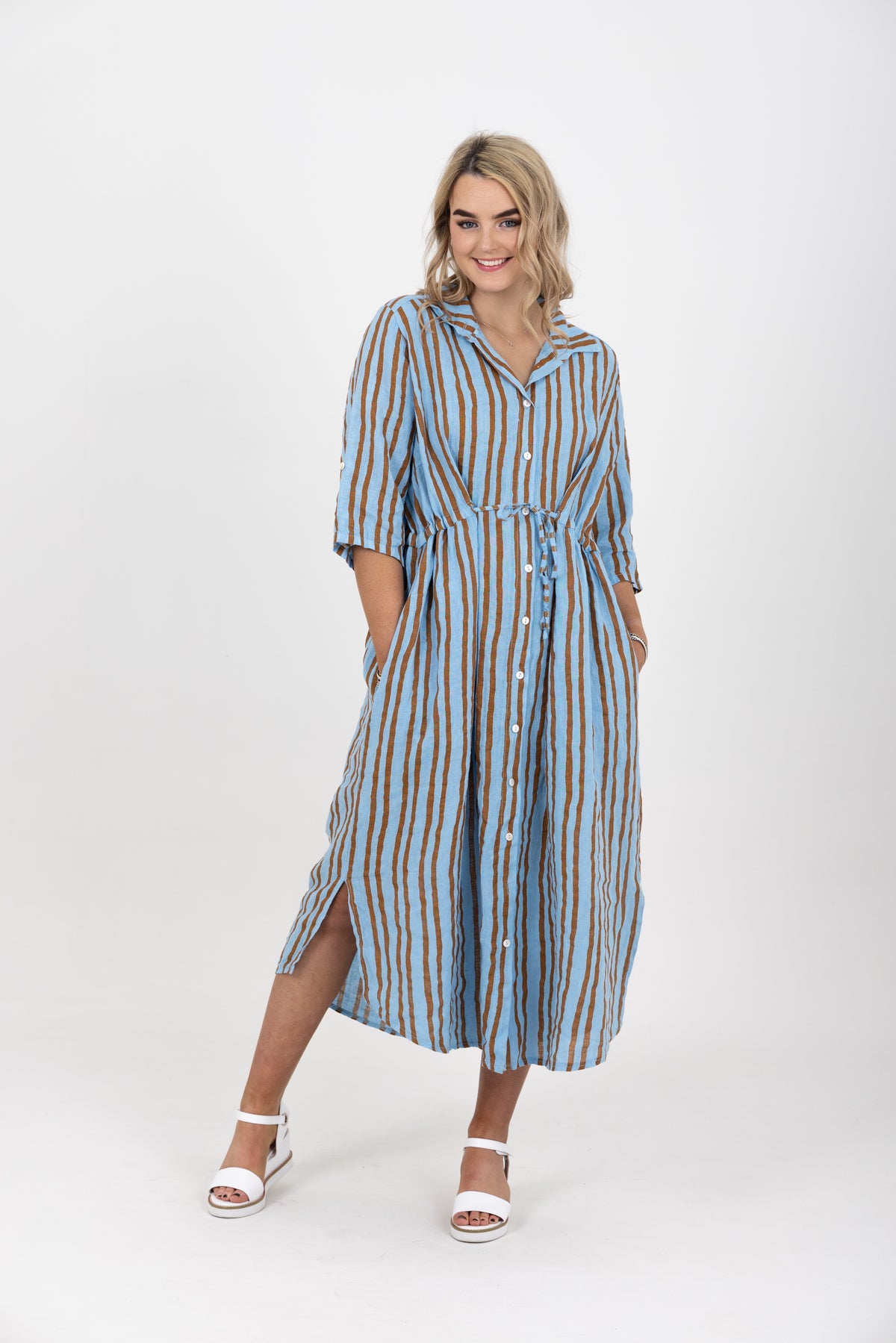 Scout Linen Stripe Maxi Dress Sky Tobacco