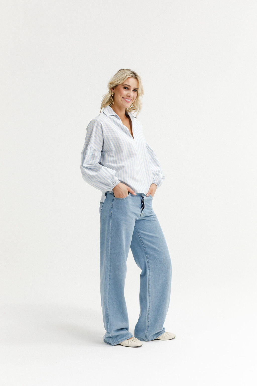 Stevie Shirt Powder Blue Stripes - PREORDER DELIVERY EARLY FEB