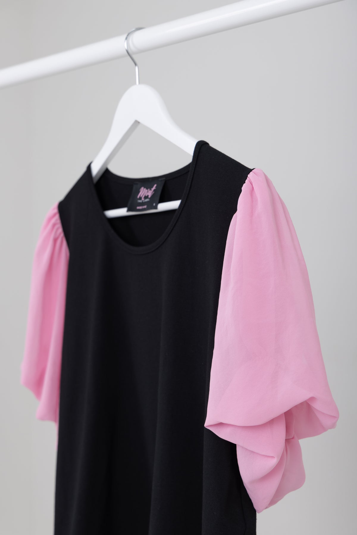 Peony Top Black With Pink Chiffon Sleeve