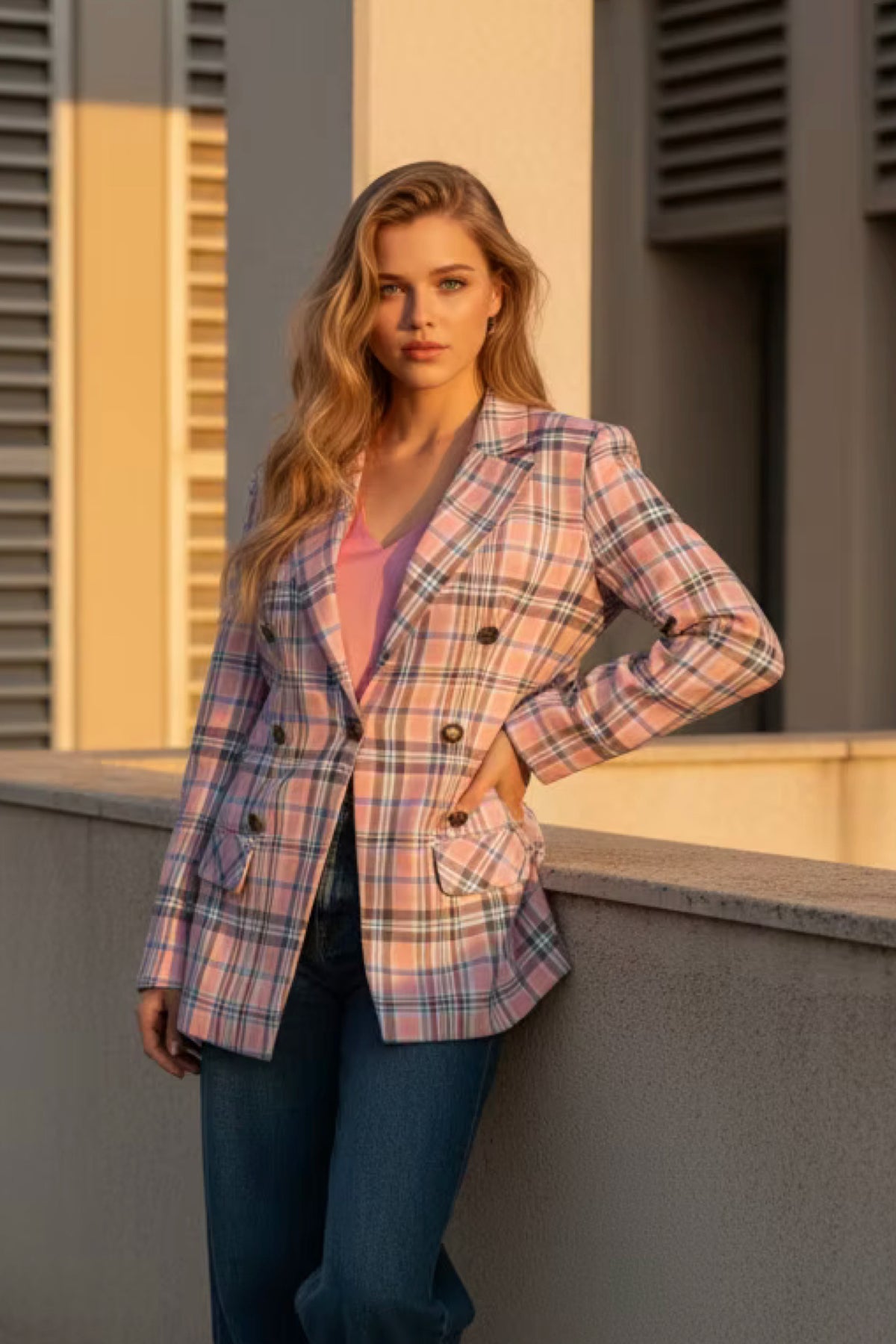 Charlotte Blazer Pink Plaid - PREORDER DELIVERY END FEB