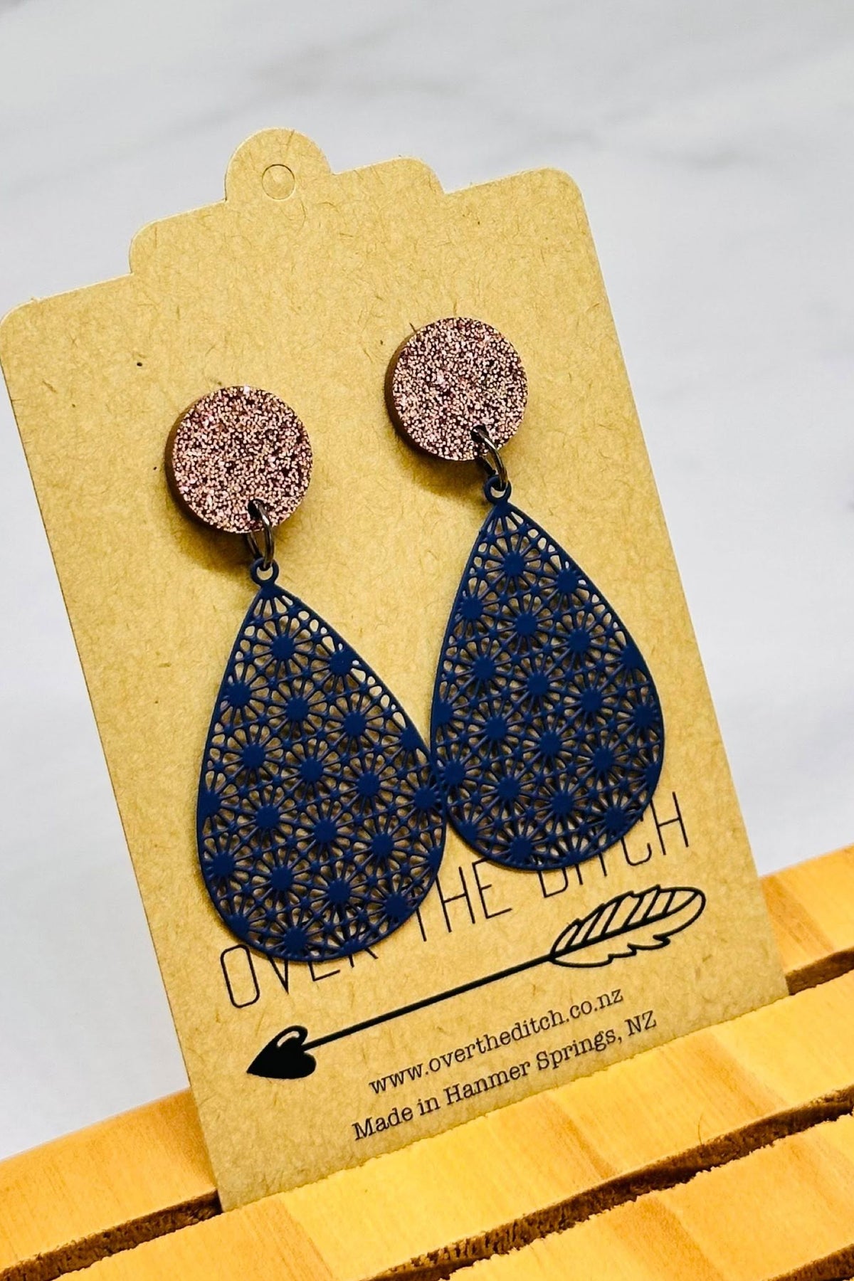 Rose Gold With Navy Drop Dangles