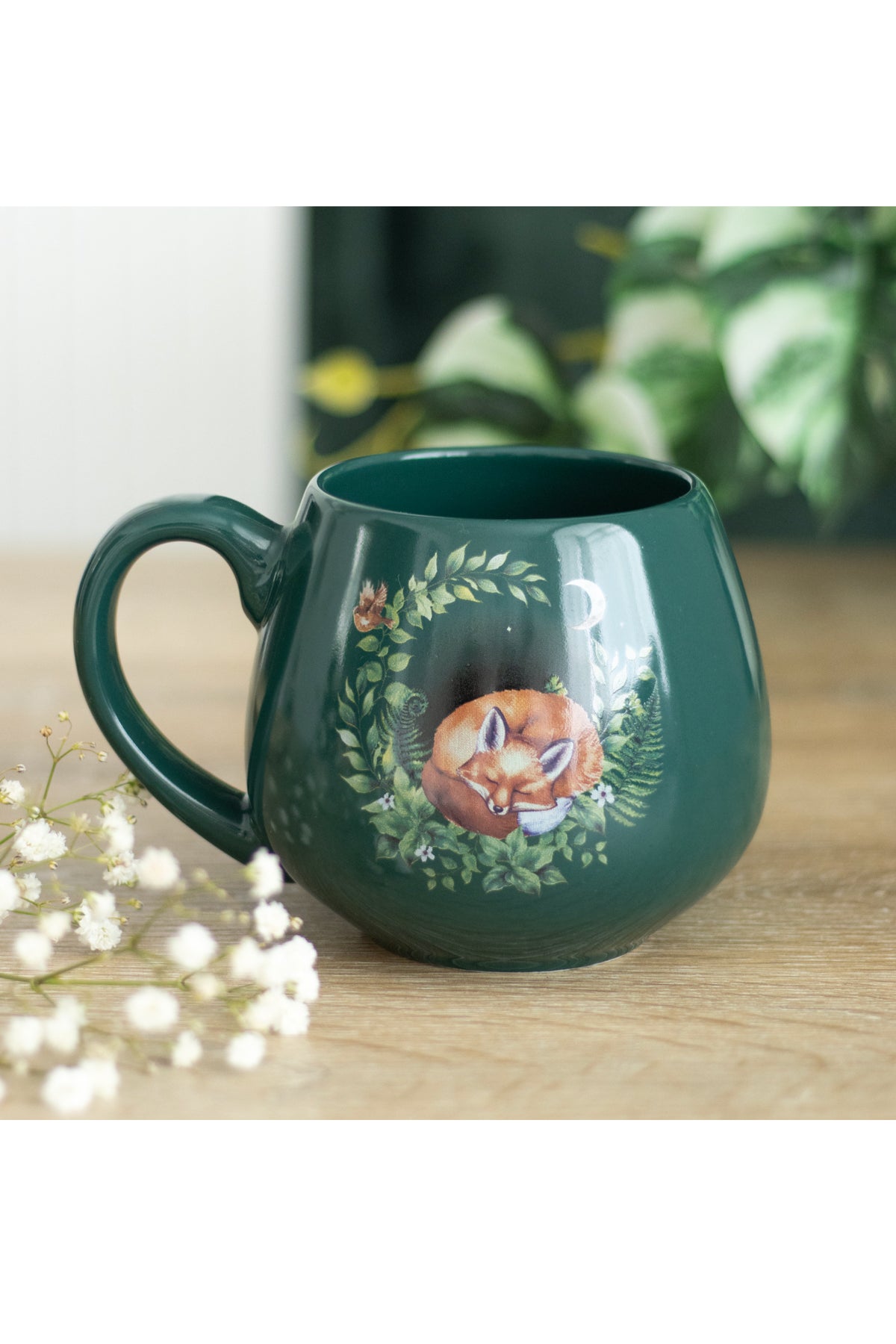 Green Sleeping Fox Rounded Mug