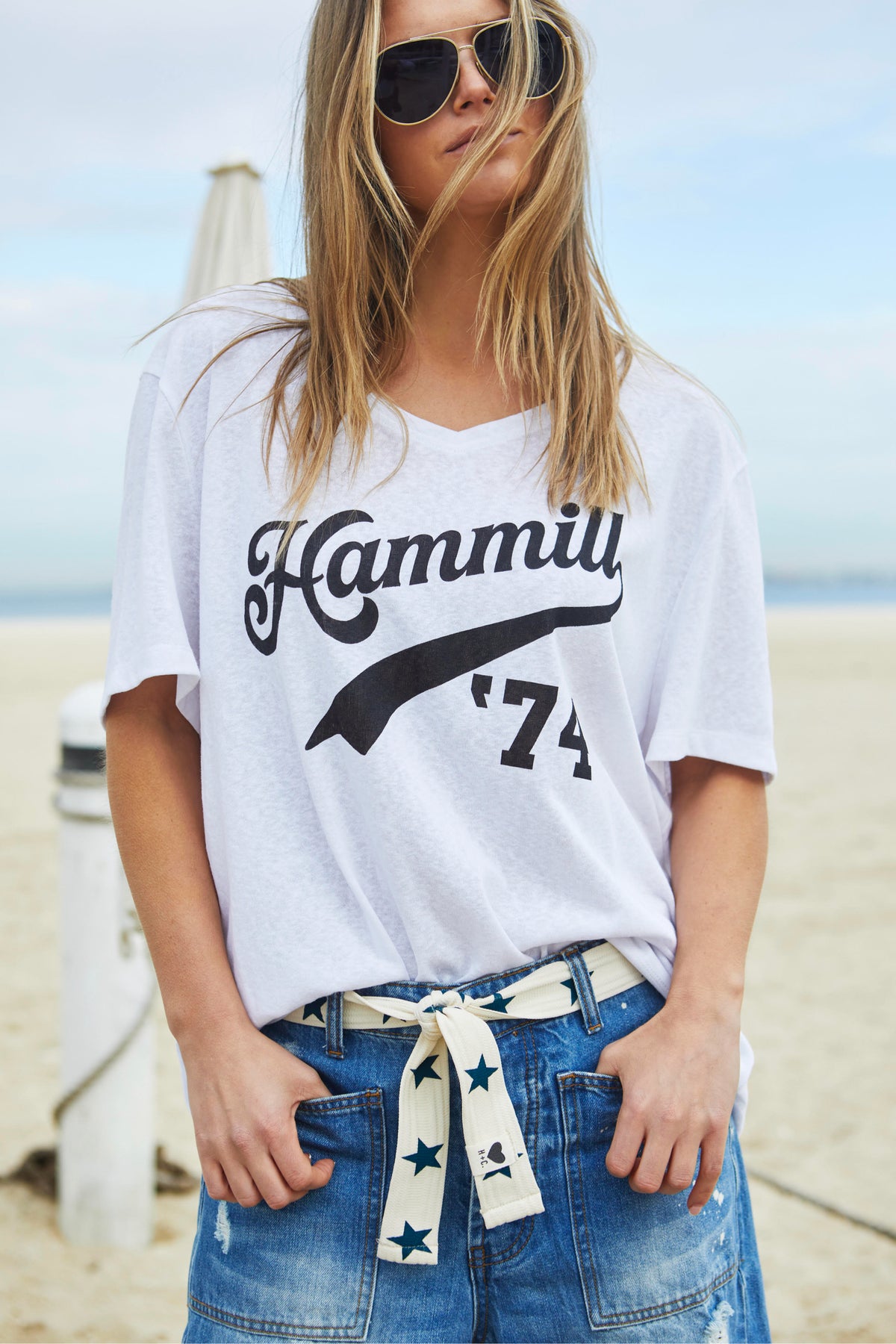 Hammill 74 Logo V-Neck Tee White