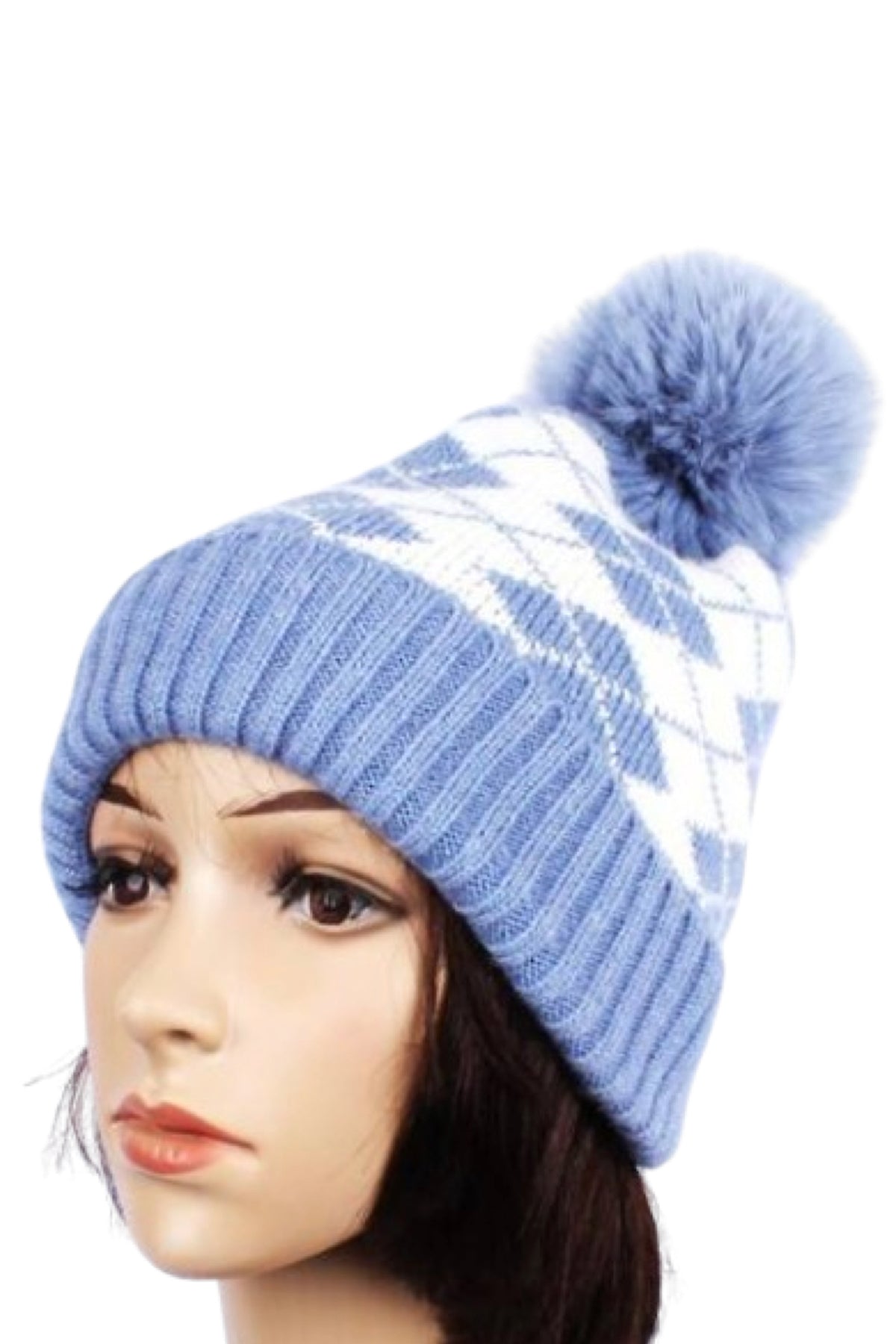 Jacquard Cashmere Beanie Blue
