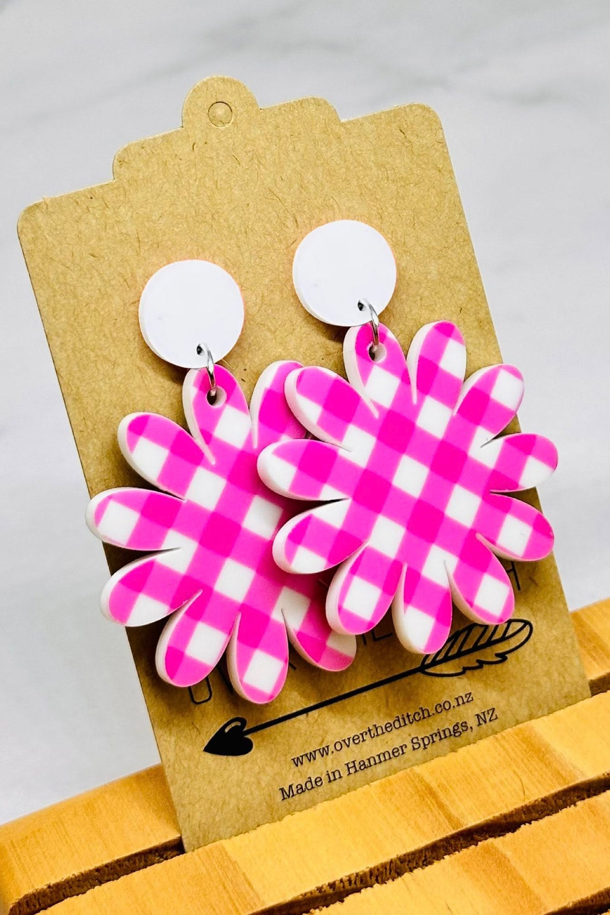 Pink Gingham Dangles