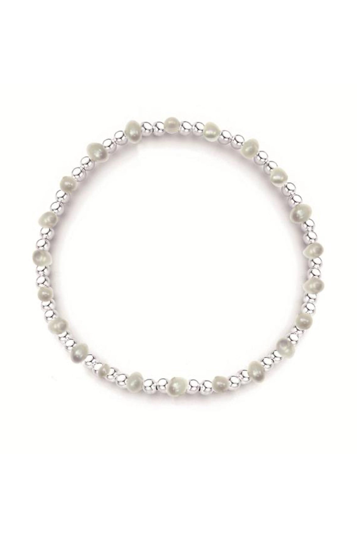 Pearl Coll SS Elastic Ball Bracelet With Freshwater Pearls