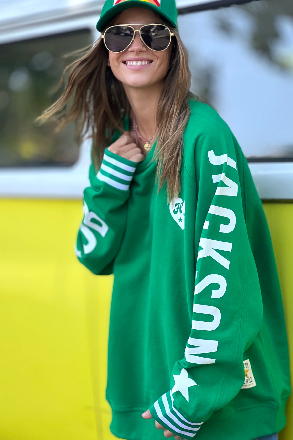 Ski Oversized Stripe Cuff Sweat Green - PREORDER DELIVERY MID JUNE