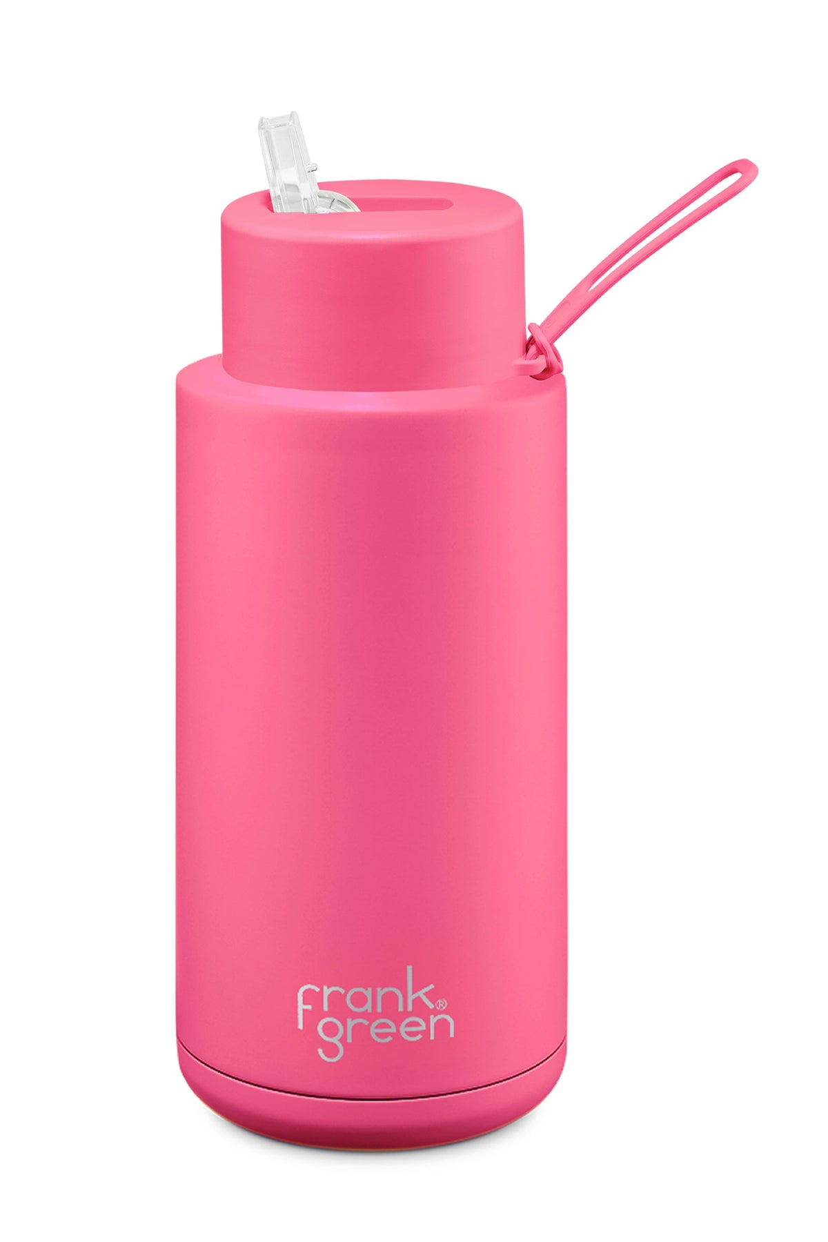 Ceramic Reusable Bottle Neon Pink With Straw Lid 34oz