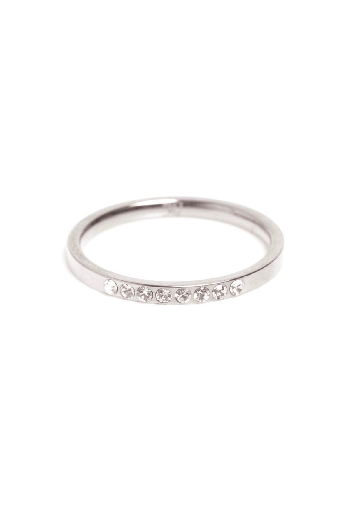 Ring Steel Thin With Crystals Silver