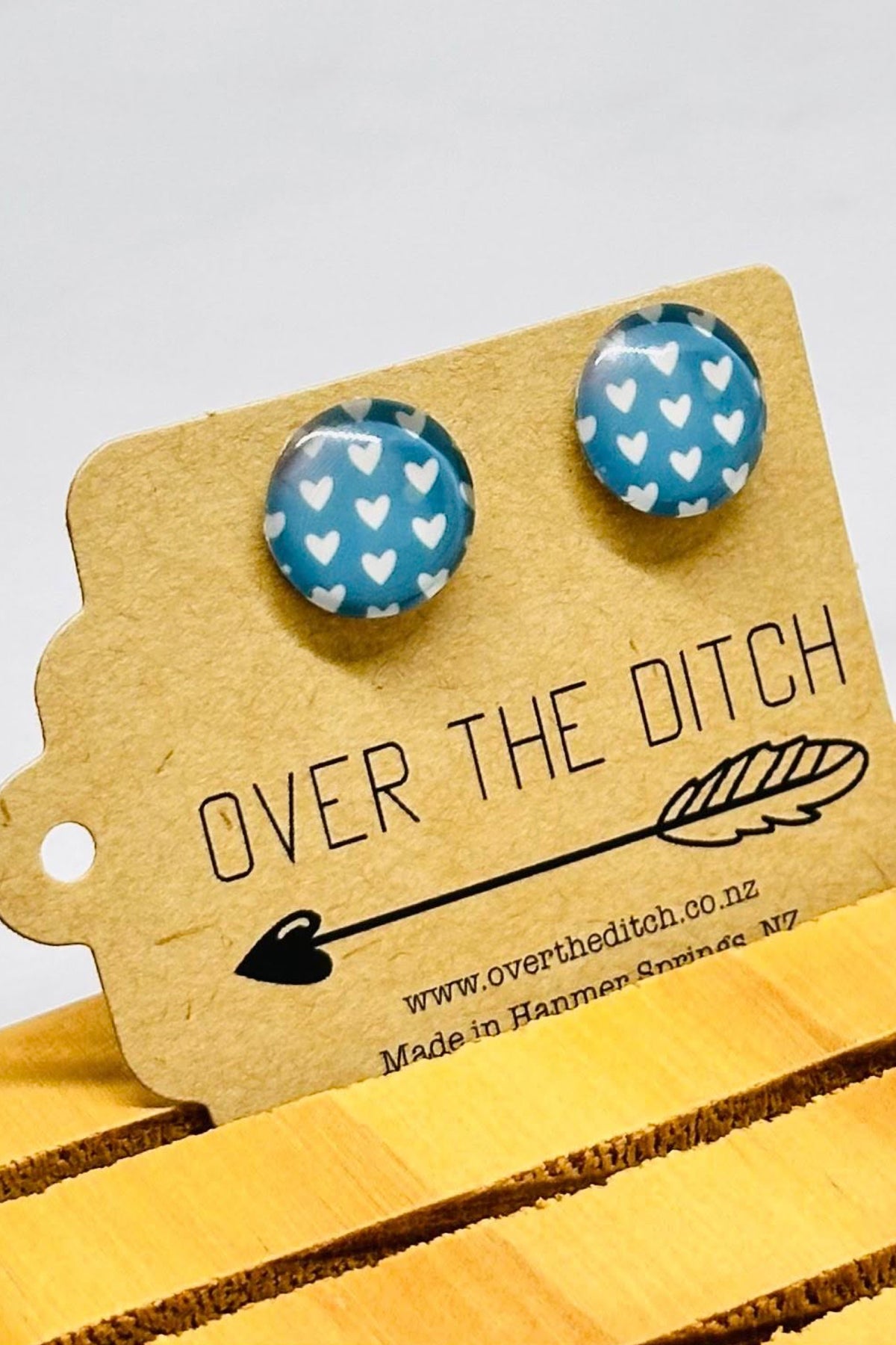 Blue With White Hearts Studs