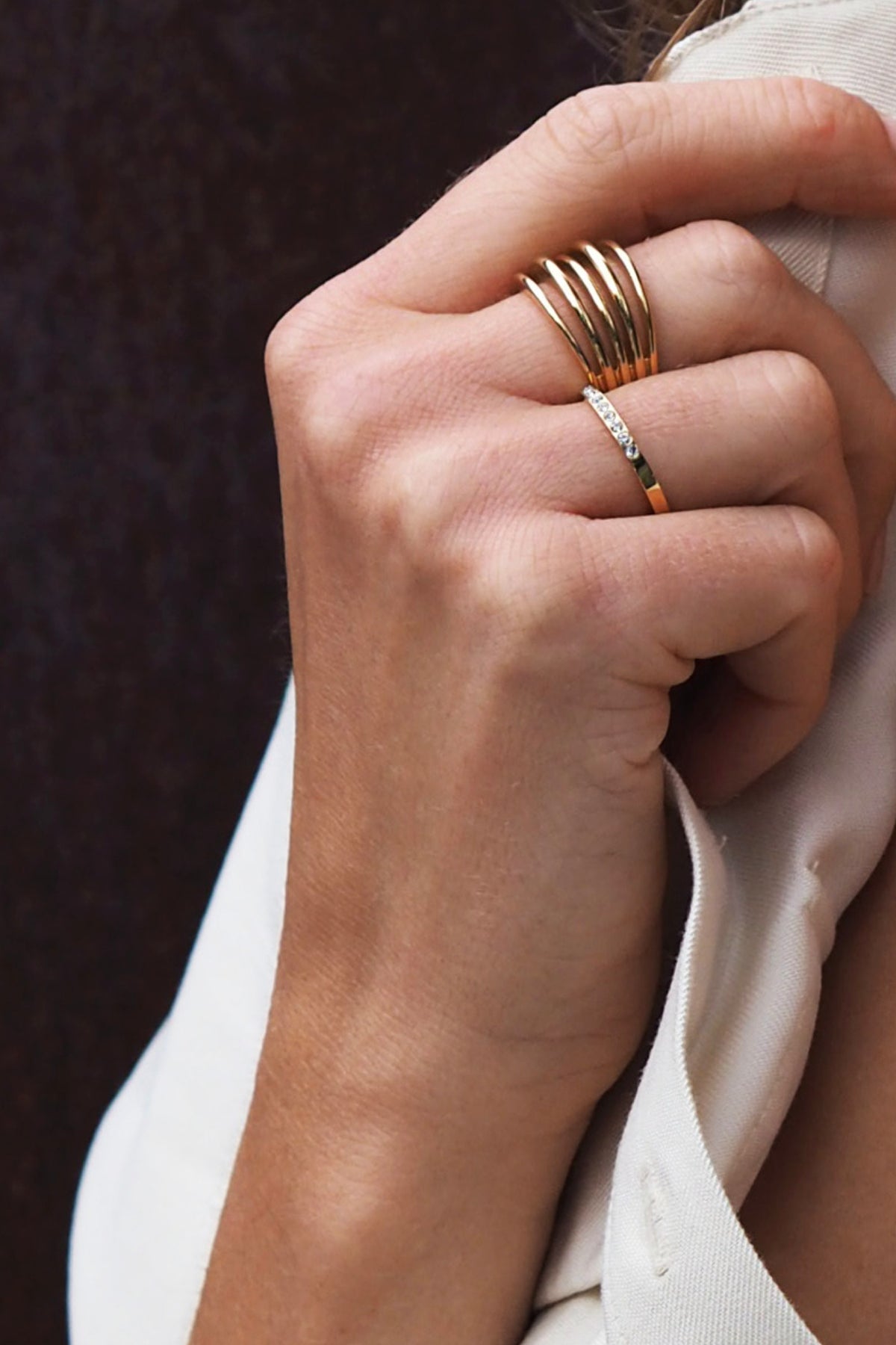 Pure Steel 14K Gold Plated Thin CZ Ring Gold