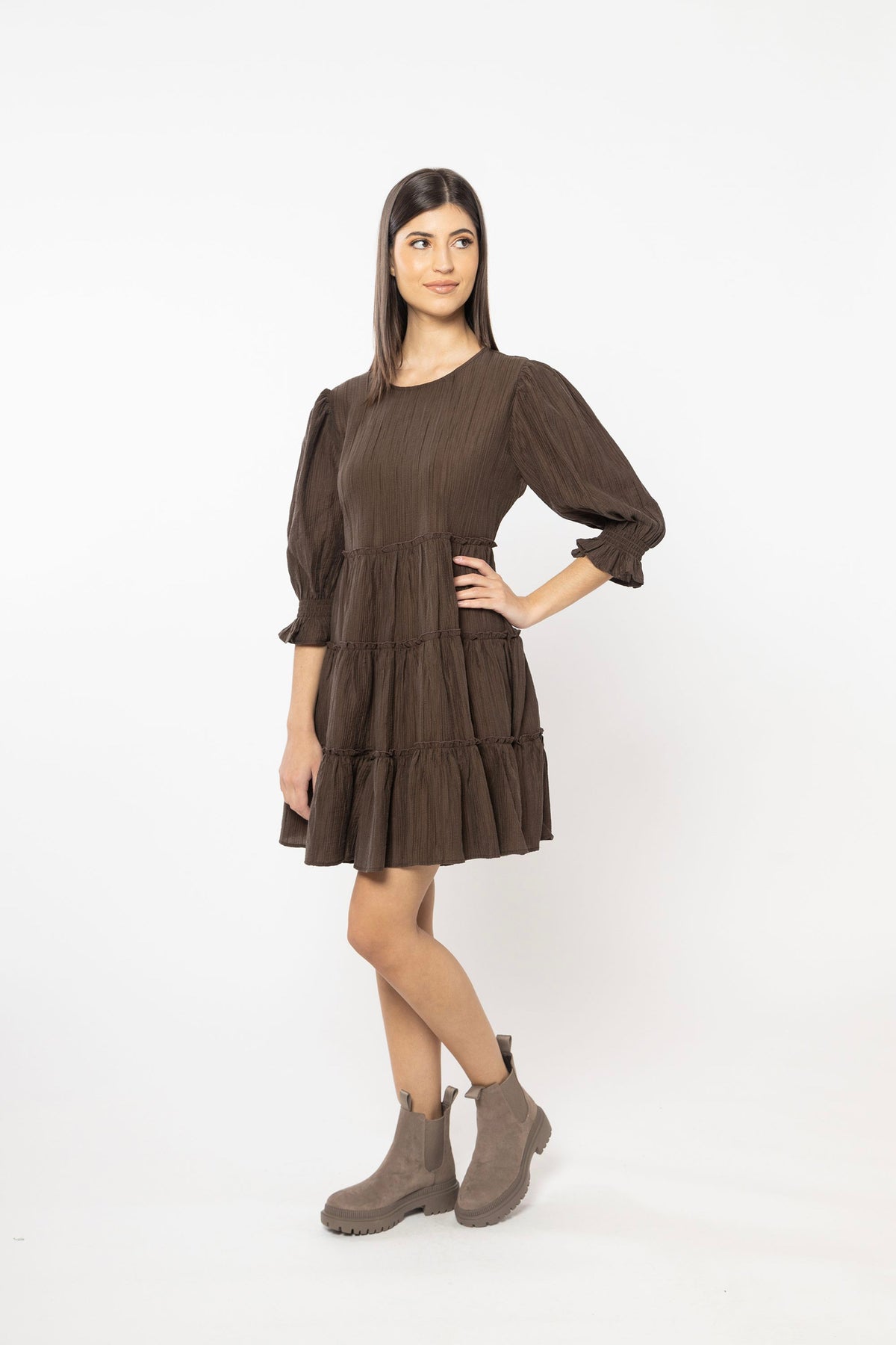 Briar Tiered Mini Dress Brown