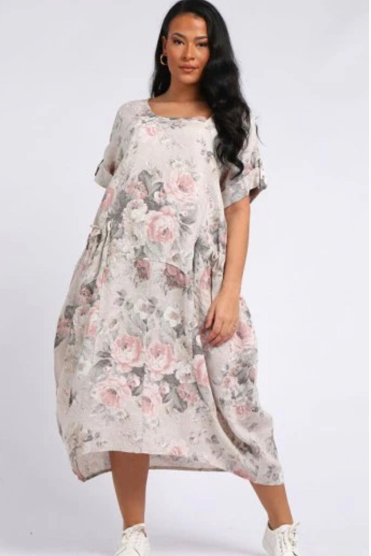Sophia Floral Linen Dress Sand
