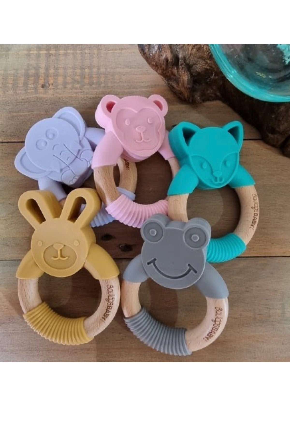 Wooden Animal Teething Ring Grey Monkey